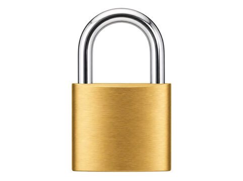 Gold padlock isolated on transparent background