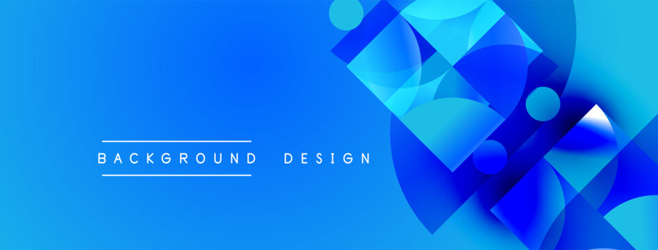 Abstract blue background features geometric shapes, gradients, dynamic composition. Modern design element for digital projects.