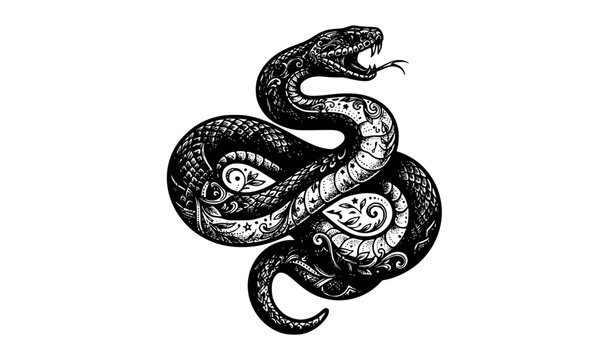 Vintage Snake Silhouette Featuring Intricate Hand-Drawn Doodle Patterns