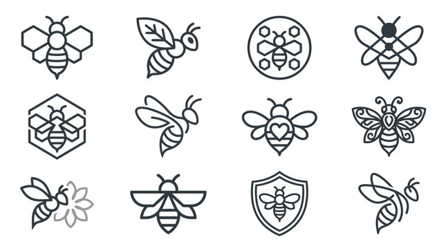 Modern geometric bee logo icon set.