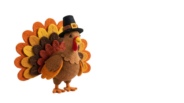 Festive thanksgiving turkey with pilgrim hat isolated on transparent background for fall celebrations