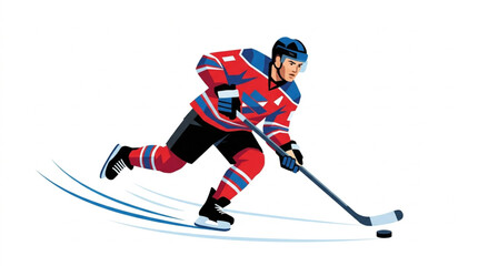 Fototapeta premium Dynamic Ice Hockey Player Skating with Puck Vector Illustration