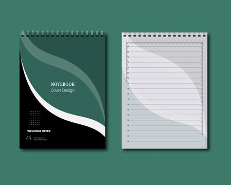 Spiral Notebook Cover Mockup Front and Back View Flat Vector Illustration | Office Stationery Design