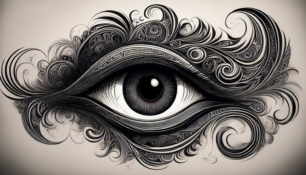 abstract tattoostyle eye with swirling patterns black ink dark and mysterious