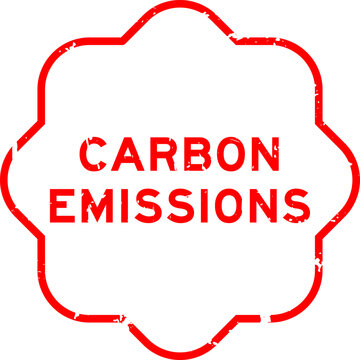 Grunge red carbon emissions word square seal stamp on white background