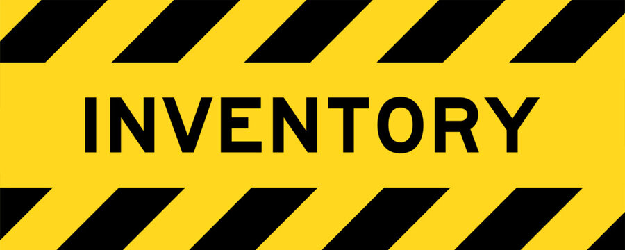 Yellow and black color with line striped label banner with word inventory