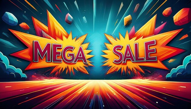 two vibrant mega sale signs offering explosive discounts and promotional savings