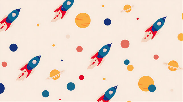 seamless pattern with space rocket