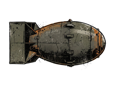 Vintage aerial bomb illustration. Old military weapon isolated on white background.