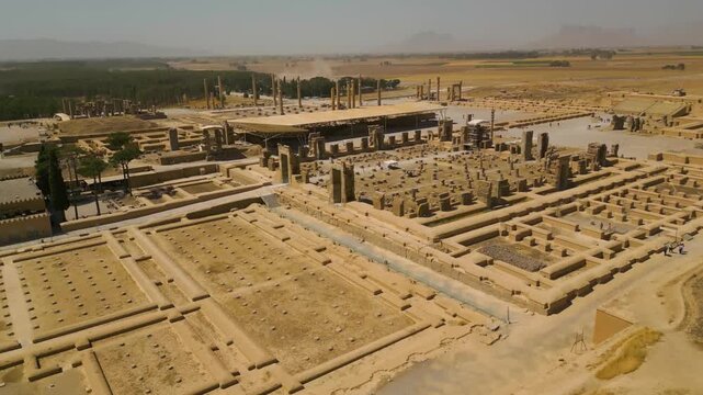 Aerial view of Persepolis ancient archaeological site in Iran