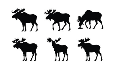 Obraz premium Moose vector icons set, isolated on white background for wildlife design.