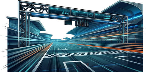 Futuristic Motorsport Racing Circuit with Modern Grandstand Architecture © Shaima