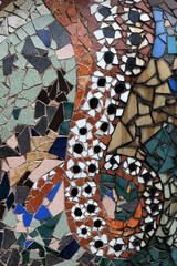 Fototapeta premium Colorful Mosaic Art Wall Texture Made of Broken Ceramic Tiles