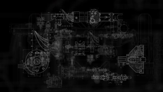 Animated truck blueprint showing internal mechanics, suspension and vehicle components