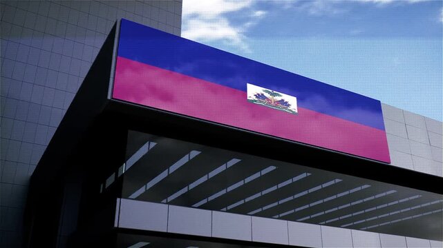Haiti Flag on Building with Sky in Background