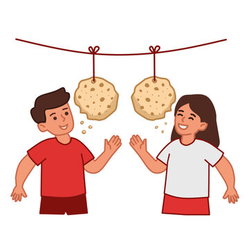 Lomba Makan Kerupuk Cracker Race in Flat Vector Illustration for Indonesian Independence Day