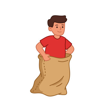 Balap Karung Sack Race Game in Flat Vector Illustration for Indonesian Independence Day