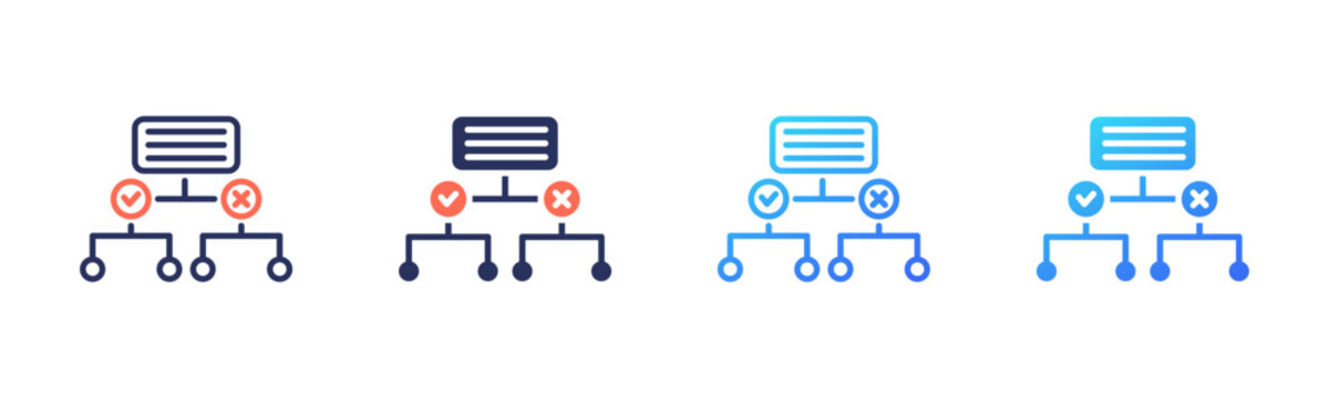 Decision Tree icon set multiple color collection