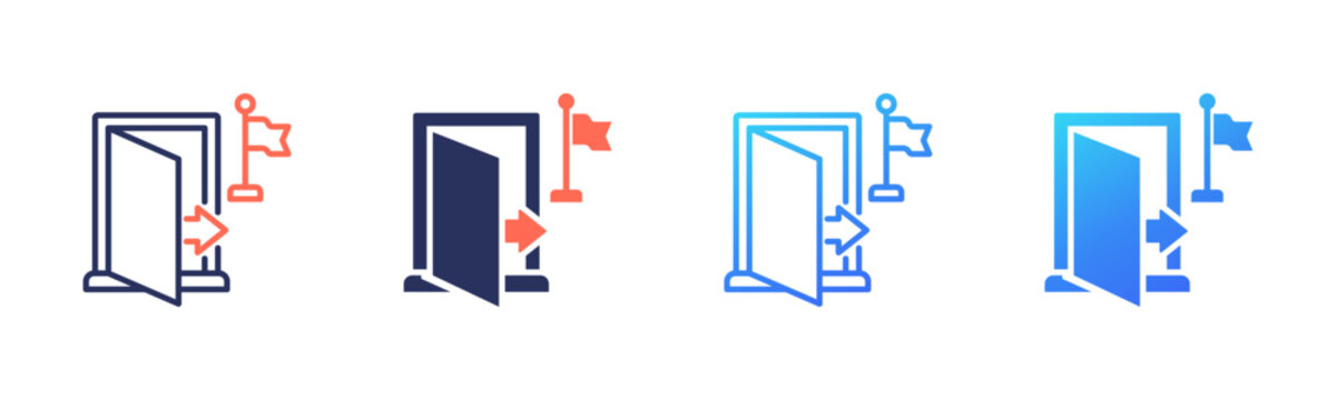 Exit Strategy icon set multiple color collection
