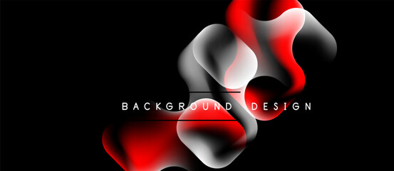 Naklejka premium Abstract fluid shapes, red and white, overlap on black background. Text reads background design. Modern, dynamic composition.