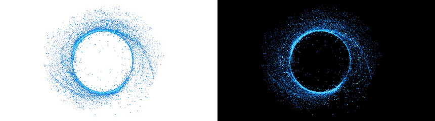 Blue glitter particle circle forms a sparkling dust ring in PNG, Transparent and Black Background Versions for design projects © Crafter