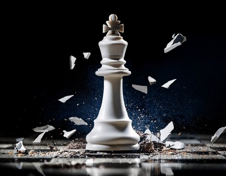 white king chess piece dominates shattered battlefield