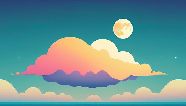 one cloud in the sky and moon minimalist