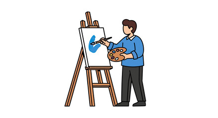 Fototapeta premium Artist painting blue cloud on canvas.