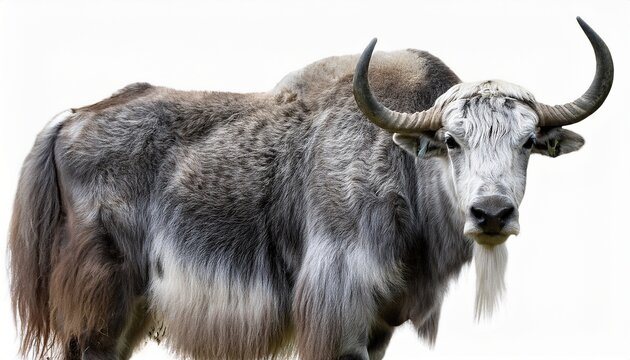 Yak Isolated On White Grey Yak Bos Mutus Grunniens