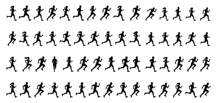 Jogging and Running People Silhouette Icon Set Vector Collection with Male and Female Runners in Motion