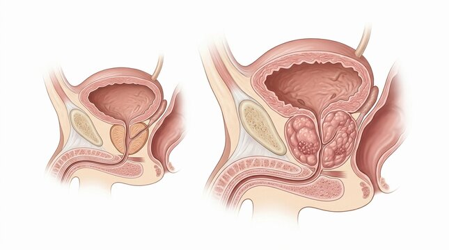 Healthy prostate compared with benign prostatic hyperplasia