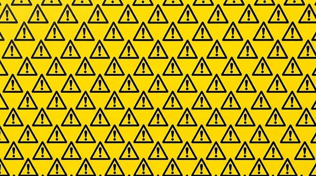 Repeating caution symbol design in black against a bright yellow cautionary backdrop  Seamless pattern biohazard symbol yellow background repeating black caution warning danger hazard