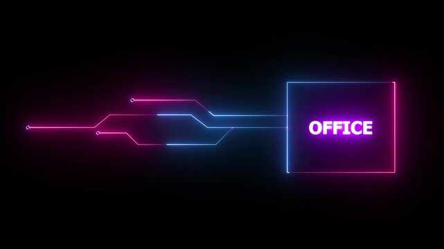 Neon Office text animation. Neon text animation on black background.4k motion video.