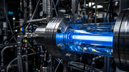 Fototapeta premium ultraviolet flow cell reactor lab equipment | industrial photochemistry reactor system | uv light water purification technology | chemical engineering research apparatus