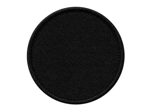 Round black woven fabric label isolated on transparent background