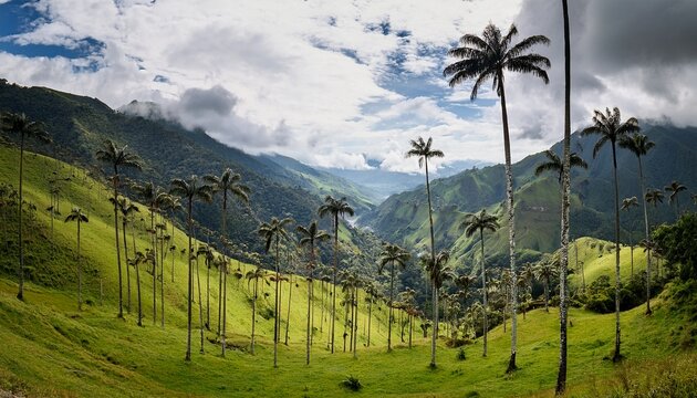 Valle Andino Con Palmas De Cera En Paisaje Montanoso De Colombia