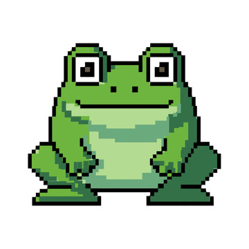 Green pixel frog character, retro platform game sprite 8-bit 