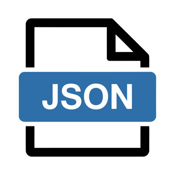 JSON file format icon, blue and black flat vector graphic for coding and web development