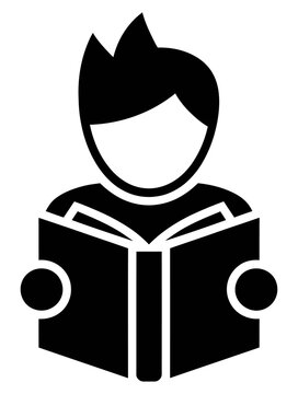Minimalist student reading a book vector icon illustration for education and school design