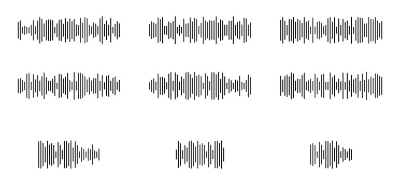 grey digital sound wave visualizer set. grey digital sound wave visualizer set for audio track editing and voice messaging software layouts
