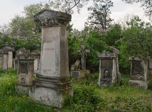 Old Biedermeier gravestones at St. Marx Cemetery in Vienna