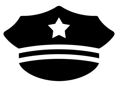 Police officer hat vector icon with a star symbol representing law enforcement and order