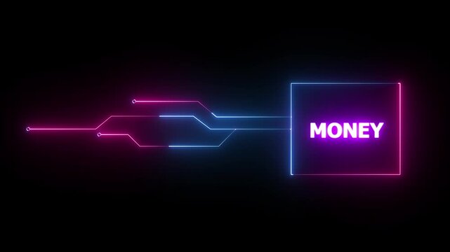 Neon Money text animation. Neon text animation on black background.4k motion video.