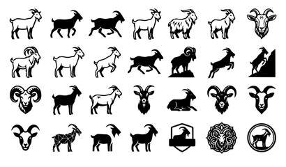 Fototapeta premium Set of Twenty One Goat Icons Farm Animal Vector Collection