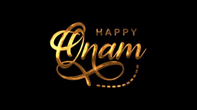 Happy onam text animation in gold. Suitable for festive invitations, cards, social media posts, and more.
