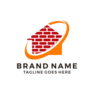 Masonry brick wall logo icon template, isolated on white background