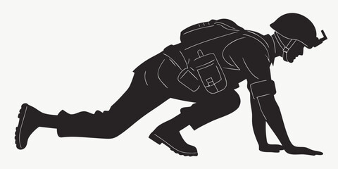 Black silhouette of soldier crawling in combat position army © Abu