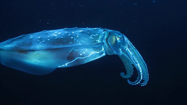 Bioluminescent Giant Squid Drifting in Abyssal Depths