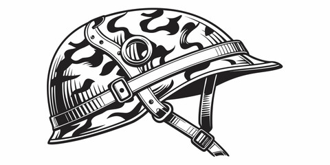 Black silhouette of military helmet with camouflage pattern and goggles digital camouflage © Abu