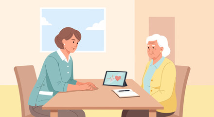 Fototapeta premium Doctor consulting senior patient, technology in healthcare, medical appointment